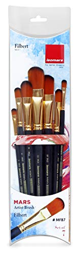 Image of Isomars Filbert Paint Brush Set - Set of 7 Artist Brushes for Acrylic, Watercolor, Oil & Blending - Ideal for Smooth Edges, Detailing & Soft Transitions