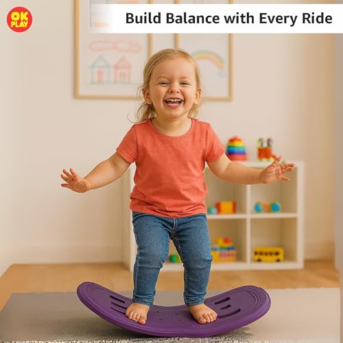 Image of OK PLAY 3 in 1 Puppy Rocker Combo for Kids | Push On Ride On | Balancing Board | Backrest | Easy Grip | Anti Skid | Four Wheel | Indoors and Outdoors Games | Light-Weight | Purple & Ivory