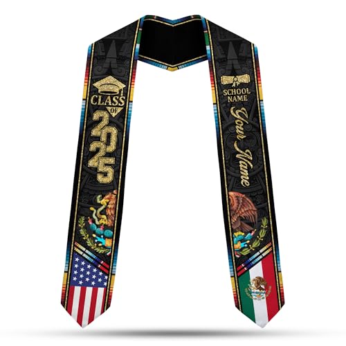 MonkeyVan Custom Mexican Graduation Sash Mexico Graduation Stole 2025 Mexican American Flag Graduation Sash Mexican Graduation M31