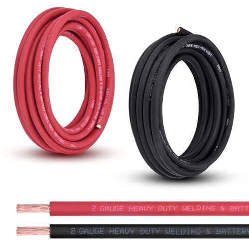 Shirbly 2 Gauge Battery Cable 20FT Red + 20FT Black 2 AWG Pure Copper Wire Welding Cable for Automotive Battery Solar and Generator Standard USA OFC Wire