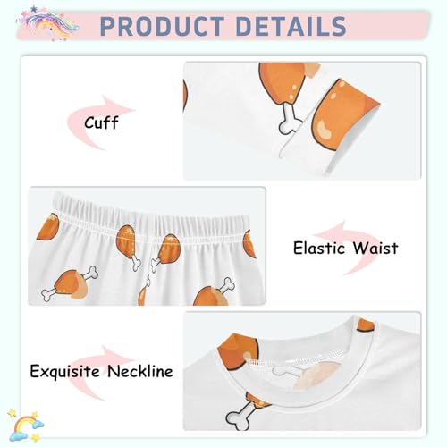 Pajama Sets Long Sleeve Chicken Drumsticks Repeated Background Pattern Soft Comfy Sleepwear 2 Piece PJS 3-8T4