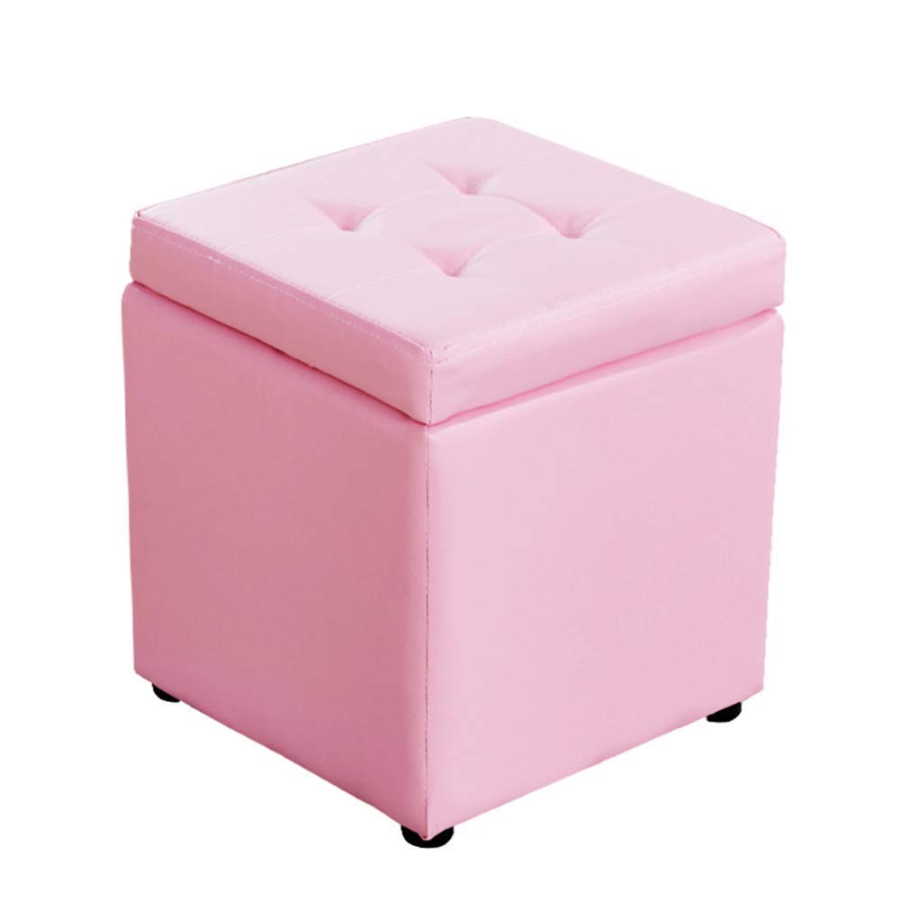 Ottoman repose-pieds cube en faux cuir rose 30x30x35cm avec coffre de rangement