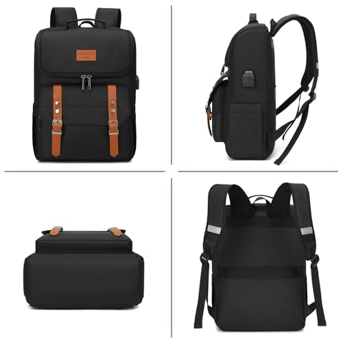 Image of YALUNDISI Vintage Backpack Travel Laptop Backpack with usb Charging Port for Women & Men College Backpack Fits 15.6 Inch Laptop Black Brown