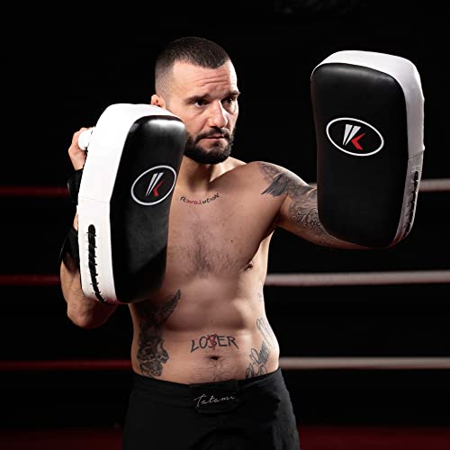 Kruzak Muay Thai Kick Pad For Training, Kicking Strike Shield For Kickboxing Martial Arts Sparring Taekwondo Muay Thai Mma Karate And Combat Sports (Black/White, Single Pack) #TOP7