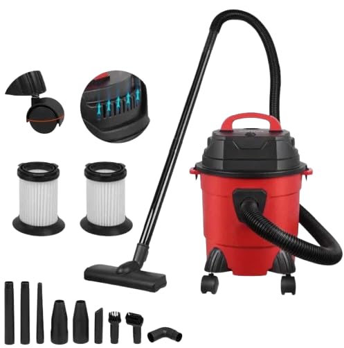 Aspiradora húmeda y seca con cable de 1500 W, cilindro sin bolsa de 15 litros con potente succión, limpieza multisuperficie, filtro lavable y kit completo de accesorios HEPA compacto para pelo de