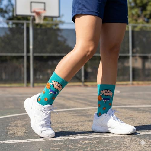 Image of THELA GAADI Shinchan Socks - Pure Cotton Crew Length Printed Funky Cartoon Socks for Men & Women | Odour Free & Beathable | Free Size & Unisex
