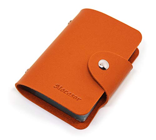 Image of Soft Leather Credit Card Holder for Men & Women Bank Card Case with 24 Durable Plastic Insert Slots Slim Pocket Wallet ID Card Organiser Business Card Case Purse (Orange)