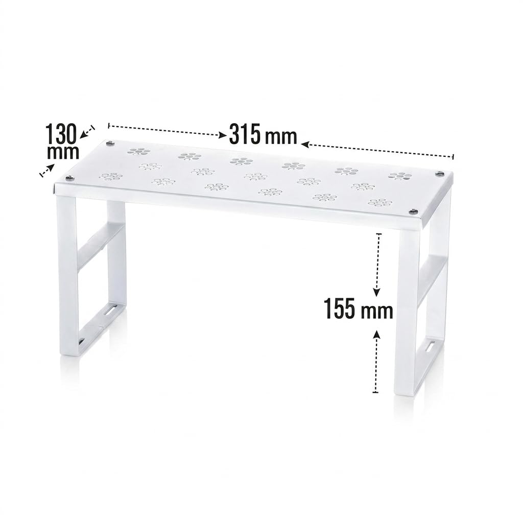 Deconox Beyaz Dolap İçi ve Tezgah Üstü Raf Düzenleyici - Paslanmaz Metal, Yer Kazandıran Tabak ve Bardak Rafı (15.5x31.5x13cm)
