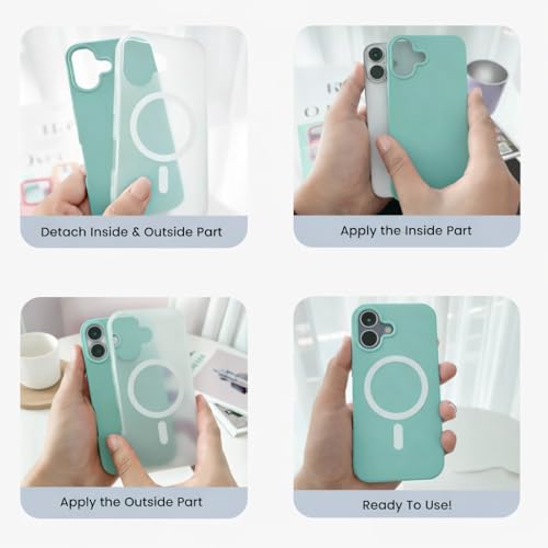 Image of Hupshy iPhone 16 Back Cover with Camera Protection Rings, Kickstand-Matte /Anti, Non-Slip, Camera Glass Protection,Transparent Shockproof Cover for iPhone 16 (Mint)
