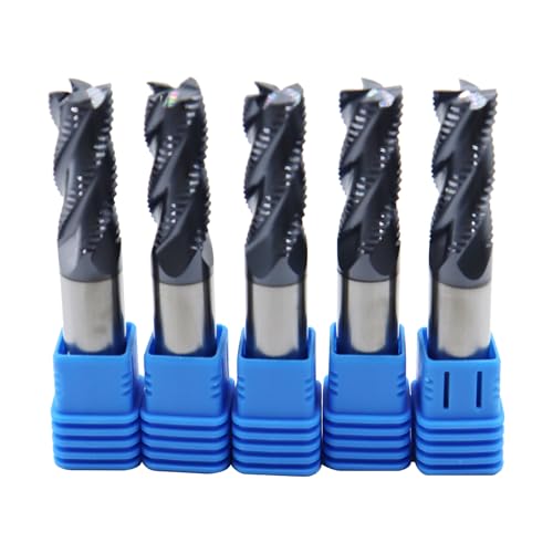 Image of 5Pcs 1 /2in Solid Carbide Roughing End Mills，4 Flute, 35 Degree Helix Bits Tool for Medium Hardness Steel, Brass, Iron