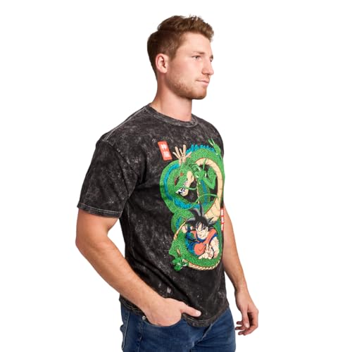 Bioworld Dragon Ball Goku & Shenron Men's Black Mineral Wash Crew Neck Short Sleeve T-Shirt2