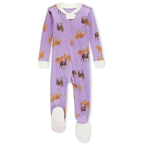 Image of Burt's Bees Baby Girls' Pajamas, Zip Front Non-slip Footed Pjs, 100% Organic Cotton and Toddler Sleepers