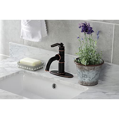 Mitigeur de lavabo monotrou avec bonde push pop-up et finition bronze