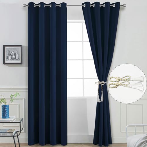 Yakamok 84 Inch Long Light Blocking Navy Blue Blackout Curtains, Room Darkening Thermal Insulated Blackout Drapes with Grommet for Bedroom (52x84Inch, 2 Panels)
