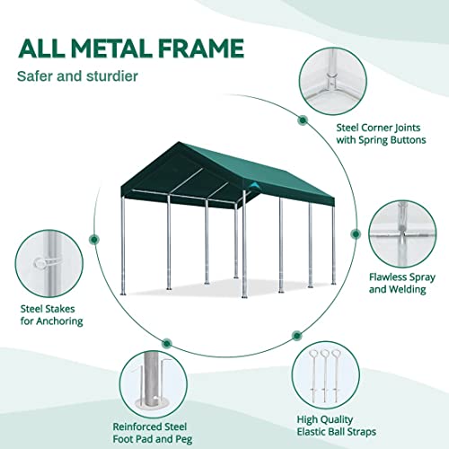 Advance Outdoor Adjustable 10X20 Ft Heavy Duty Carport Car Canopy Garage Boat Shelter Party Tent, Adjustable Peak Height From 9.5Ft To 11Ft, Green #TOP2