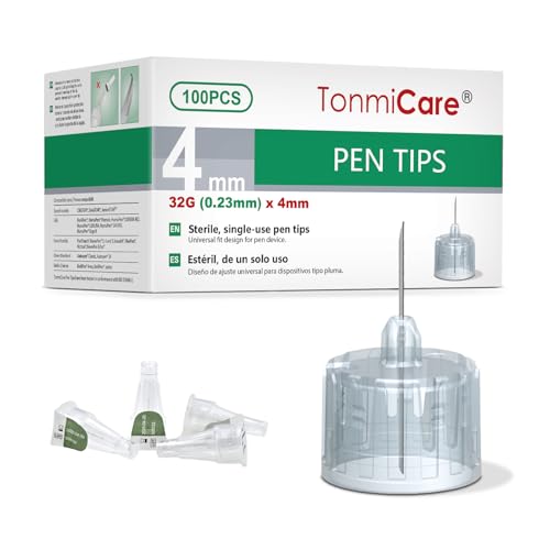 TonmiCare Pen Tips 32G 4mm Box of 100 Universal Fit with Most Pen Devices
