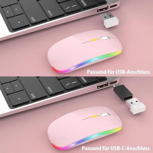 Image of LED Wireless Mouse, Slim Silent Mouse 2.4G Portable Mobile Optical Office Mouse with USB & Type-c Receiver, 3 Adjustable DPI Levels for Notebook, PC, Laptop, Computer (Pink)