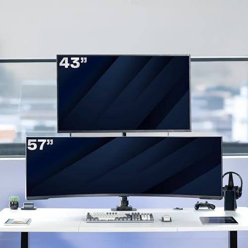Image of VIVO Dual Vertically Stacked Ultra-Wide Monitor Desk Mount for up to 57 inch Screens, Heavy Duty Adjustable Stand for 2 Ultrawides, 59.4 lbs Capacity, Black, STAND-V257R