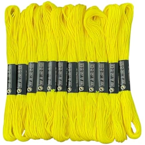 12 Skeins Embroidery Floss Yellow Color, Friendship Bracelet String Cross Stitch Embroidery Thread Floss Bracelet Making Yarn, Craft Floss（Yellow）