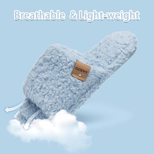 Image of GOEWY Fuzzy Open Toe Slippers for Women Indoor Cozy Memory Foam Slip On House Slides Shoes Gifts for Womens Her Mom