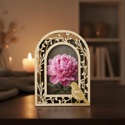 Image of Arch Shape Wooden Photo Frame with Laser Cut Bird Border, Decorative Picture Frame with Clear Acrylic Front, Wall & Tabletop Photo Frame for Home Decor, Birthday, Anniversary & Housewarming Gift -23 CM *15 CM