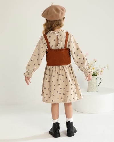 Image of Toddler Girl Dress Fall Winter Clothes 2 Piece Outfit Long Sleeve Crew Neck Toddler Dress for Girls
