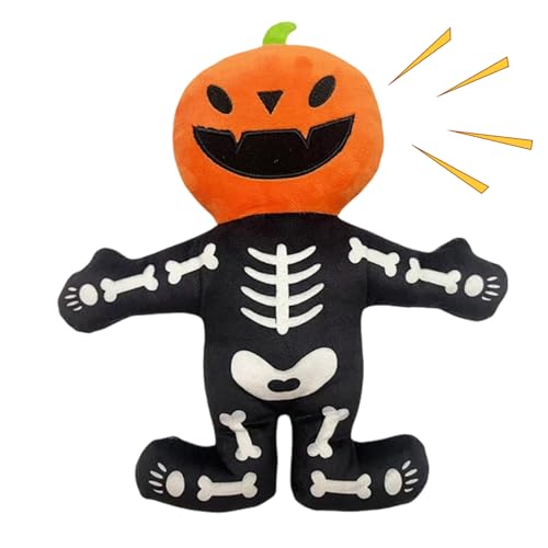 Juguetes chirriantes para perros, juguete masticable de esqueleto de calabaza, 9.06 x 8.66 o 12.6 x 11.02 pulgadas, peluche interactivo, entretenimiento divertido para mascotas para Halloween
