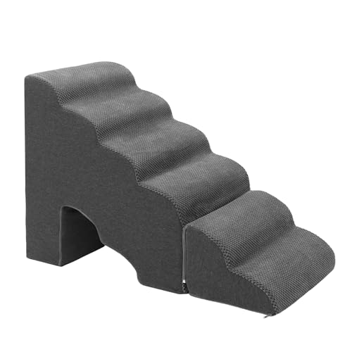 Hundetreppe 60cm Hoch für Bett, 6 Stufen Hunderampe für Boxspringbett, rutschfeste Haustiertreppe/Rampe für kleine/verletzte Hunde, Katzen, Farbe in Dunkel Grau