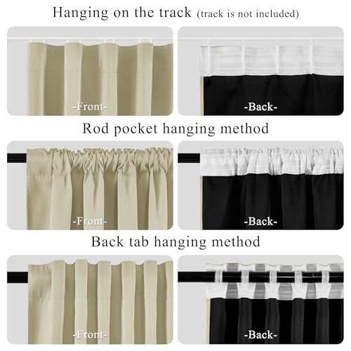 Image of RYB HOME Extra Wide Blackout Curtain with Hooks, Ceiling Mounted & Rod Pocket, Thermal Insulated Privacy Assurd Curtain for Office /Living Room, Room Divier Panel, Light Beige, W120 x L96, 1 Panel