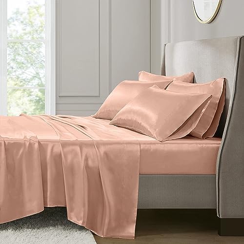 Tencel Sheets 4 Piece Set, 100% Eucalyptus Lyocell Sheets Set, Softer Than Silk, Cooling Breathable Bed Sheets for Hot Sleepers, 16 Inch Deep Pocket (Rose Gold, King) - Thumbnail 2