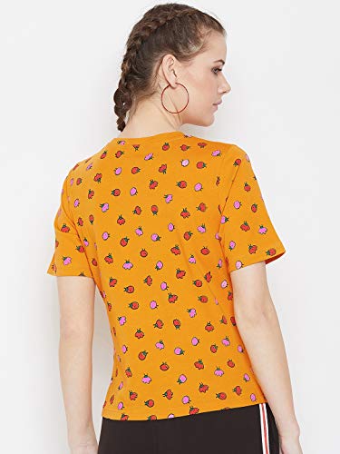 Image of GRITSTONES Round Neck Cotton Tshirt with Strawberry Print for Women - GSWPNTTP2374 P