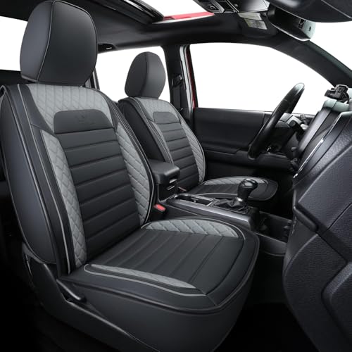 LUCKYMAN CLUB 2 Front Tacoma Custom Fit Seat Covers for 2024 2025 2026 Tacoma Crew Cab with Faux Leather (Black & Gray 2 pcs)