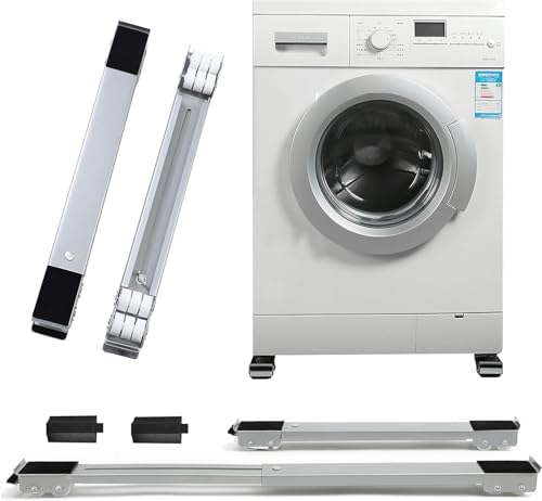 Image of Adjustable Washing Machine Stand with Wheels for Front & Top Load Machines - Heavy Duty Refrigerator Trolley Base with Lockable Rollers, Anti-Slip Pads & Anti-Vibration Support