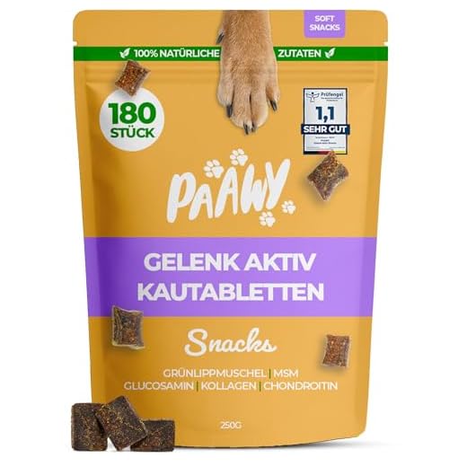 paawy Gelenktabletten für Hunde I Leckerli 180 STK. I Grünlippmuschel, MSM, Glucosamin & Chondroitin I Arthrose Hund I Unterstützt die Gelenke I Grünlippmuschel Hund Gelenk Aktiv Snacks