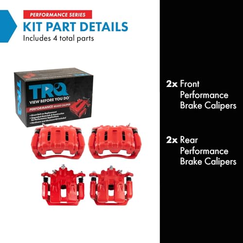 Image of TRQ Front and Rear Brake Caliper Set Coated Brackets Hardware Compatible with 2005-2010 Honda Odyssey
