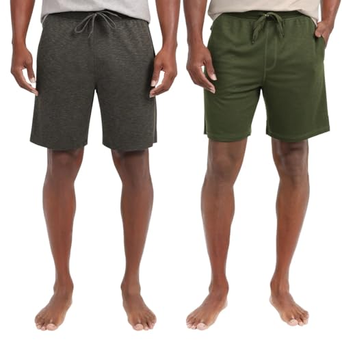 Eddie Bauer Men’s Comfort Fit Elastic Waistband with Outer Drawstring Lounge Short, 2 Pack (Gray,Small)