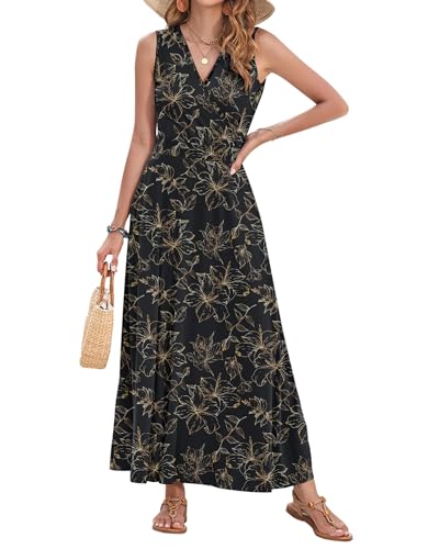 Image of AUSELILY Womens Maxi Dress Summer Sleeveless Wrap Long Dresses with Pockets | V-Neck Wrap Sleeveless Sundress, fits formal, casual, beach, vacation & daily wear