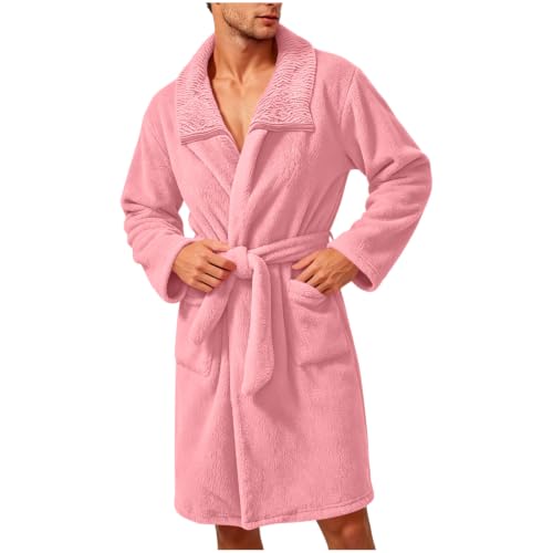 Cambkatl Mens Fleece Robe Long Sleeve Belted Waist Fuzzy Soft Nightgown