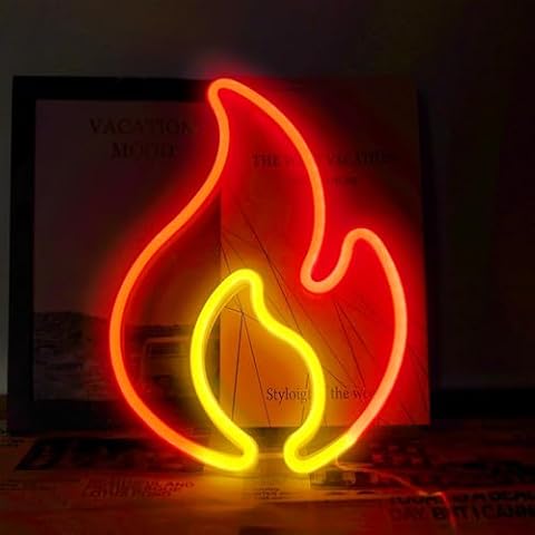 Fire Flame Neon Sign, Flame Led Light Sign for Wall Decor, Hanging Flaming Fire Neon Light, USB or Battery Powered Fire Neon Sign for Home, Bedroom Wall Décor, Party, Bar, Birthday, Christmas Gift Cover