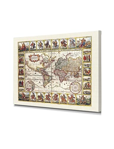 Image of DECORARTS - Vintage 1652 World Map Canvas Wall Art by Claes Janszoon Visscher, Antique Historical Map for Wall Decor, Hand-Stretched Giclee Print, Library Study Decor, Handcrafted in USA, 20x16''