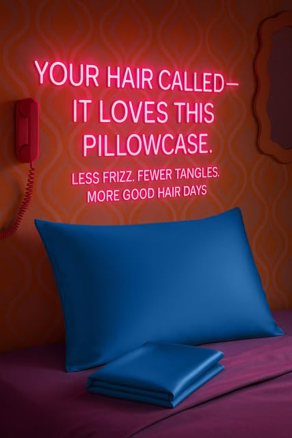 Image of BLISSFORD Royal Blue Satin Pillowcase with Zipper, for Hair and Skin Care, Feels Soft and Cool Like a Silk Pillowcase, Satin Pillow Cases 2 Pack, Slik Pillow Cover, King Size - Set of 2