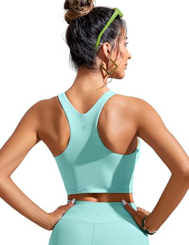 Image of CRZ YOGA Racerback Crop Bikini Tops | Built-in Pads, A-D Cup, High Neck, Swim, Bathing Suit Tank for Women