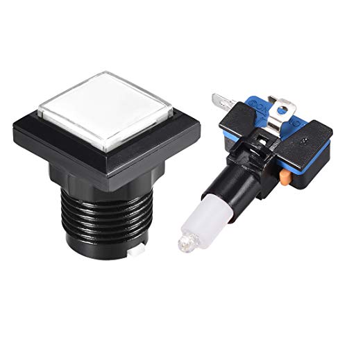 sourcing map Game Push Button 34x34 Square 12V LED Illuminated Push Button Switch with Micro Switch for Arcade Video Games 5 Colors 5pcs