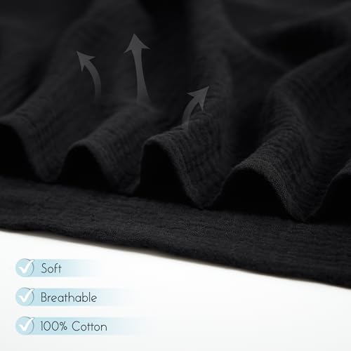 Image of Meracorallo Muslin Swaddle Blanket, 100% Cotton Receiving Blanket Soft and Breathable Swaddle Wrap for Baby Boys and Girls, Black
