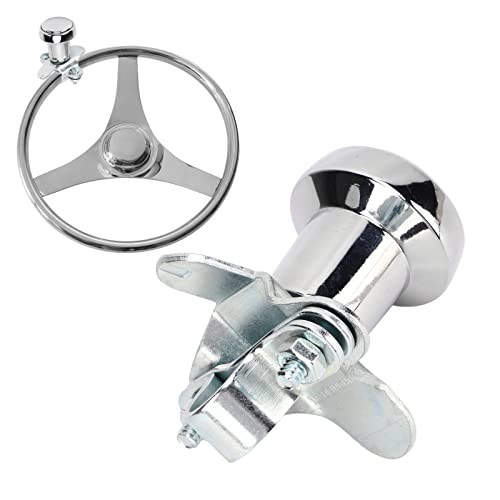 Aramox Steering Wheel Power Knob, Steering Wheel Spinner Knob 70108 Turning Aid Stainless Steel Chrome Plating Universal Automobile Part #TOP5