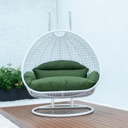 Image of OMANSH Double Seater Swing Chair with Stand & Cushion & Hook Outdoor || Indoor || Balcony || Garden || Living Room (White-Green)