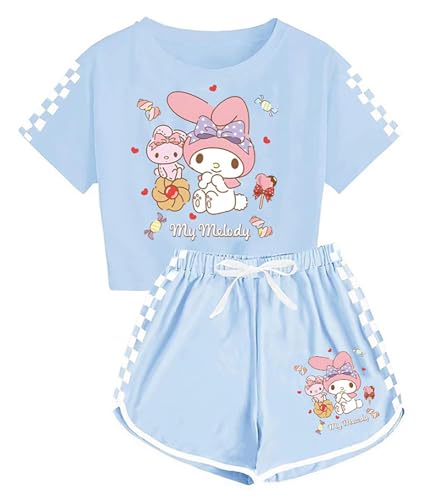 Cartoon Crop Top T Shirt and Shorts Set Women Girls 2 Piece Short Sleeve Outfits Summer Active Tracksuits