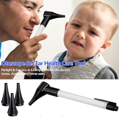 Bysameyee Slimline Edelstahl-Otoskop, Hand-Otoskop mit weichem LED-Licht und 7 Spekula-Spitzen für Kinder, Erwachsene, Haustiere, Tiere