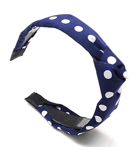 JAGMOOLYA Products Cross knot Hairbands With Cloth Wrapped Headwear Styling Hair Accessory Washing Face Spa Mask Shower for Girls/Kids and Women (Pack of 2) (Navy Blue with White Dots)