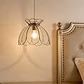 Yifi Deco Brass Glass Ceiling Pendant Light, Hanging Chain lamp, with Vintage Lotus Flower Glass Shade for Kitchen Island Dining Room Bedroom Living Room-12 Clear Large Shade